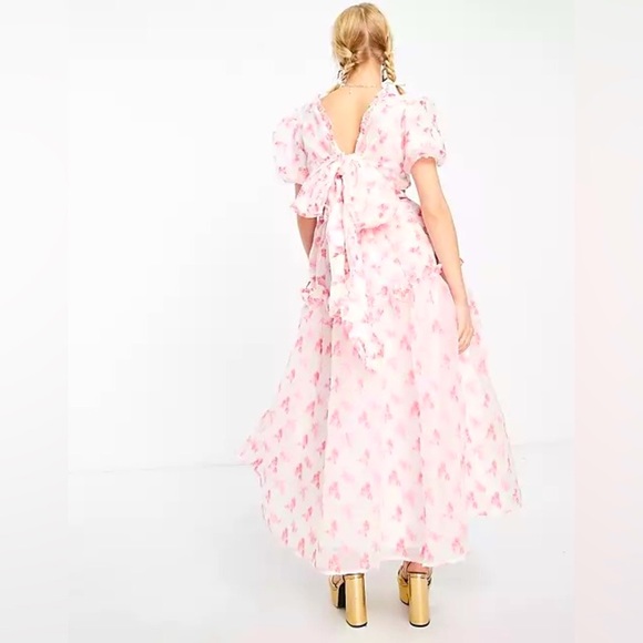 SISTER JANE Rare Midi Puff Smock Dress in Pink Floral Jacquard Size Medium NEW! - Picture 4 of 16